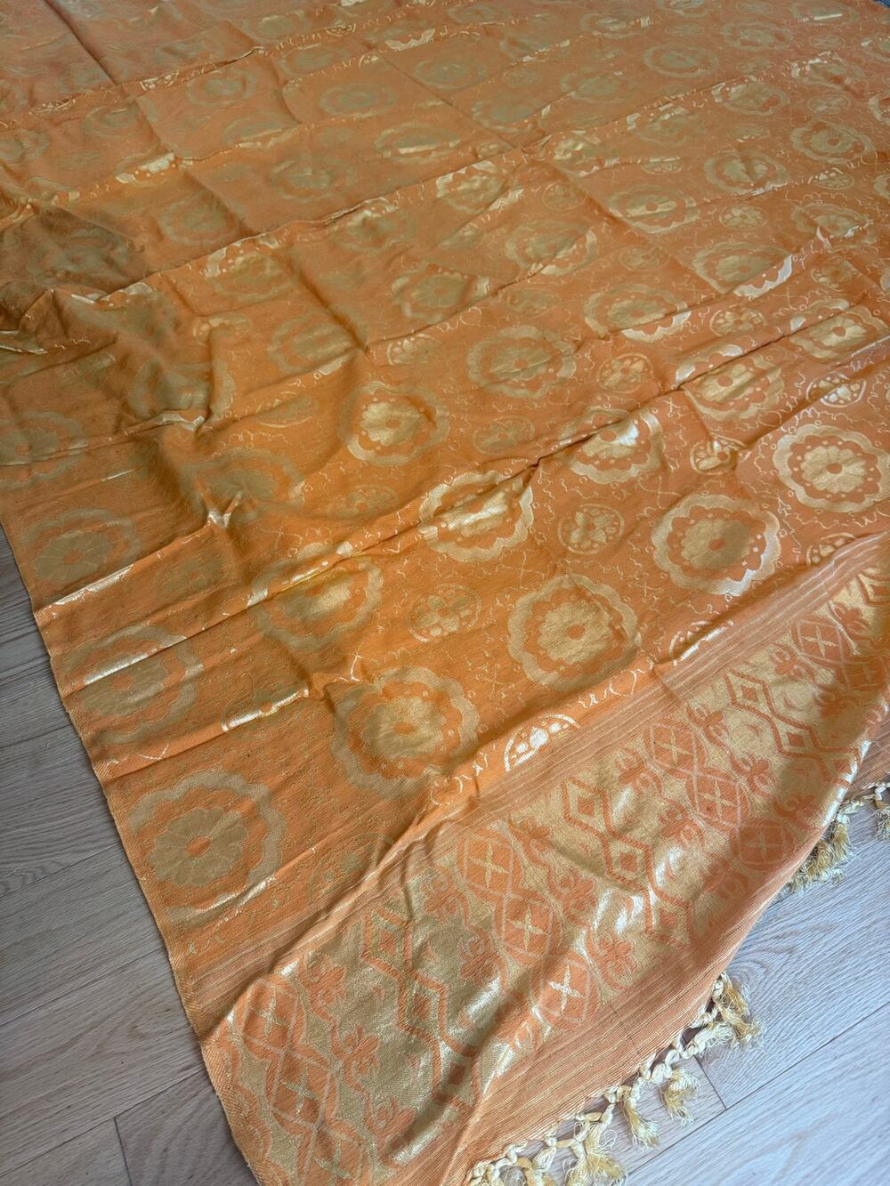 Vintage Boho Bedspread Orange Gold Embroidered 103X85"